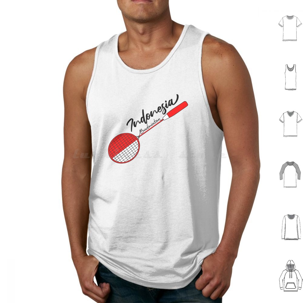 Badminton Indonesia - เสื้อกล้ามพิมพ์ลายธงชาติอินโดนีเซีย (อินโดนีเซีย) สำหรับกีฬาแบดมินตัน ลายธงแบดมินตันสุดเท่ ผลิตจากผ้าฝ้าย
